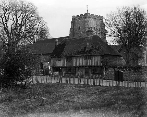 Old cottages and church. 1925