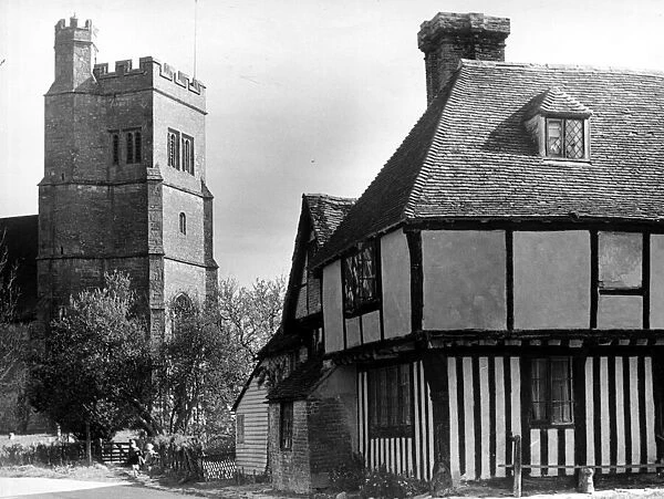Old houses near the church at the village of Smarden in Kent Circa 1935