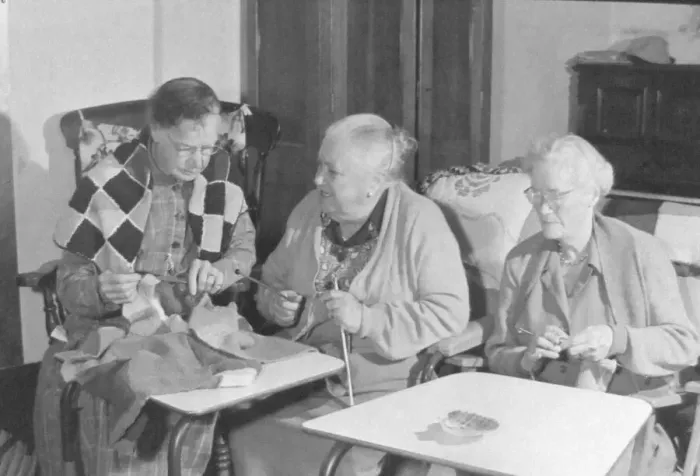 Framed Print : Three old ladies knitting at one of the Day Centres run by the Birmingham Council for Old Framed Print : Three old ladies knitting at one of the Day Centres run by the Birmingham Council for Old