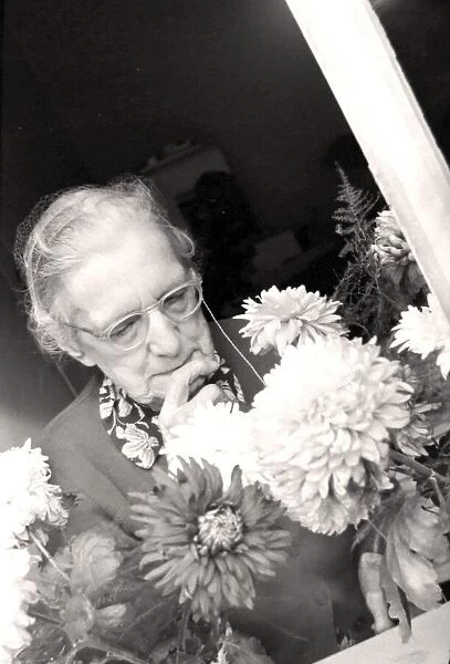 An old lady tends to the flowers on display at one of the Day Centres provided for