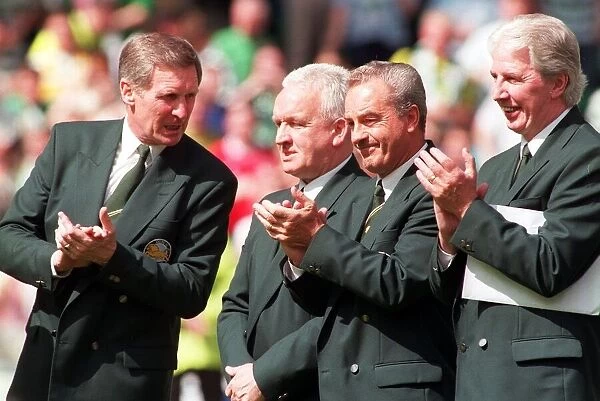 Old Lisbon Lions applaud the fans at Parkhead August 1998