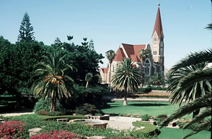 Framed Print : The old Lutheran church and gardens at Windhoek in Namibia circa 1980
