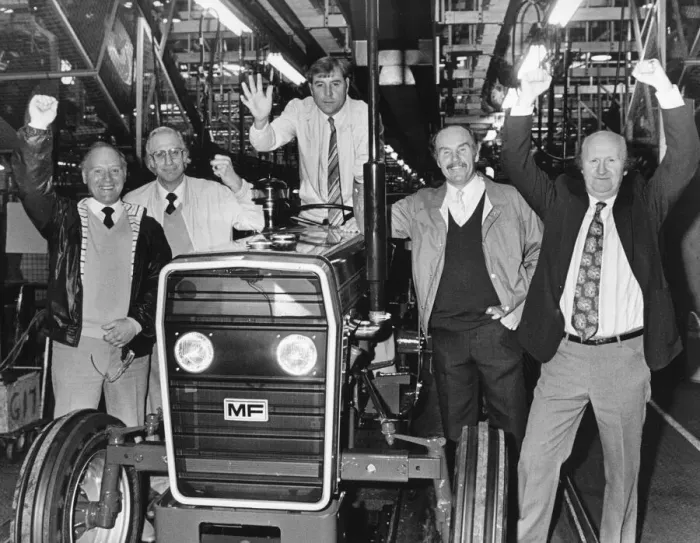 Framed Print : The old and the new: Five Sky Blue stars of the past on parade at Massey Ferguson with