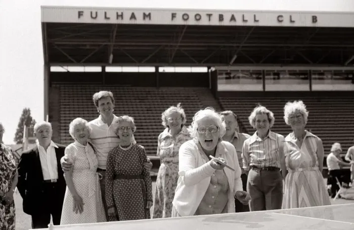 Framed Print : Old People at fulham football clubs ground. 23rd July 1985 Framed Print : Old People at fulham football clubs ground. 23rd July 1985
