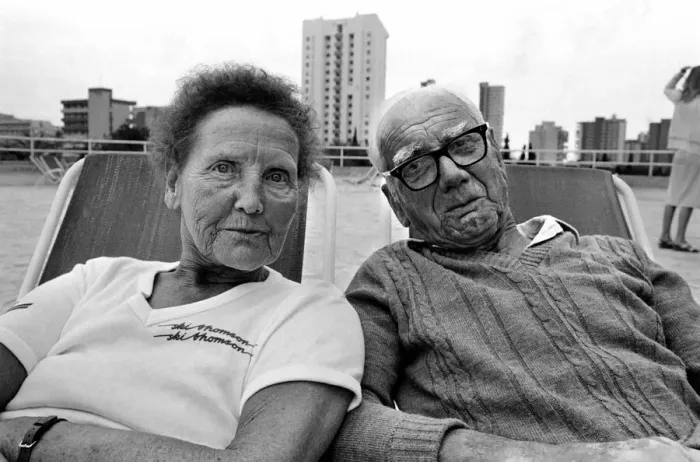 Framed Print : Old People: Holidays: Pensioners enjoying themselves on holiday abroad in Benidorm, Spain