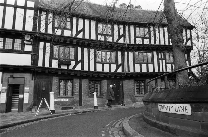 Framed Print : Old timber buildings in Coventry, West Midlands. 25th November 1985