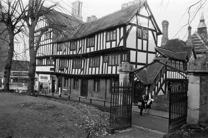 Framed Print : Old timber buildings in Coventry, West Midlands. 25th November 1985 Framed Print : Old timber buildings in Coventry, West Midlands. 25th November 1985