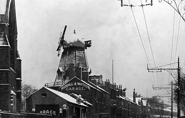 The old windmill at Spital Tongues, Newcastle, and one of the main roads leading into
