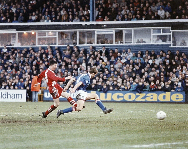 Oldham Athletic 0 v Liverpool 3. Premier League match at Boundary Park, Oldham