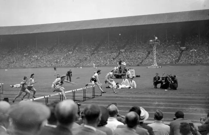 Framed Print : Olympic Games 1948 80 Metres Hurdles Final at Wembley Stadium - won by Fanny Blankers Framed Print : Olympic Games 1948 80 Metres Hurdles Final at Wembley Stadium - won by Fanny Blankers