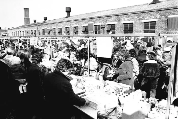 Framed Print : Open air Sunday market at Pallion, Sunderland 23 March 1975