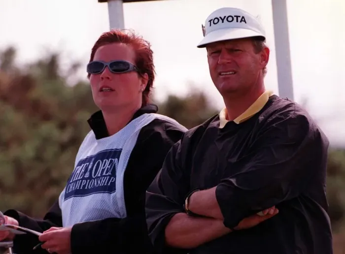 Framed Print : Open Golf Championship Birkdale 1998 Sandy Lyle stands with wife Jolande