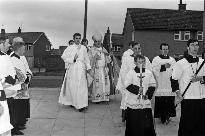 Framed Print : The opening and blessing of St Patrick Roman Catholic Church, Deedmore Road, Wood End