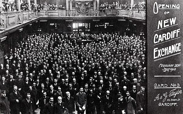 The opening of the Cardiff Coal and Shipping Exchange building, Docks