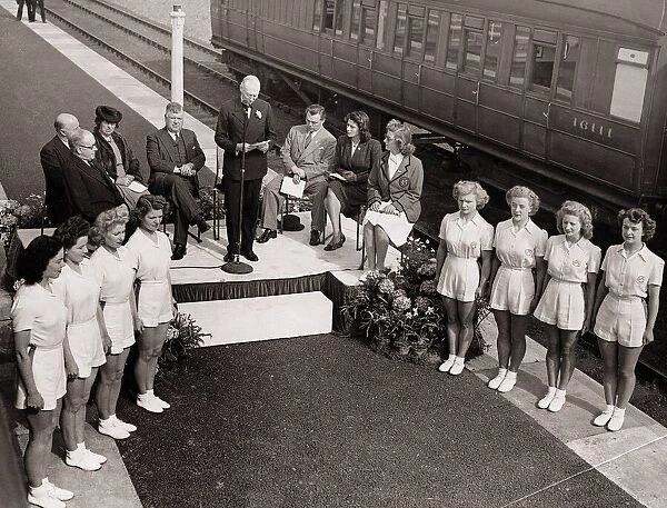 Opening of Holiday Camp Station. Lord Middleton speaking at the opening of railway of