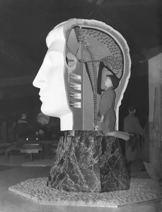 Framed Print : Opening of South Bank Exhibition - model of head showing brain Festival of Britain