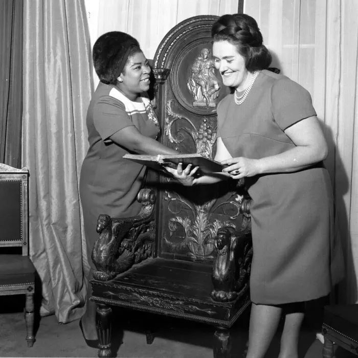 Framed Print : Opera singer Joan Sutherland and new opera singer Martina Arroya pictured at Joan Framed Print : Opera singer Joan Sutherland and new opera singer Martina Arroya pictured at Joan