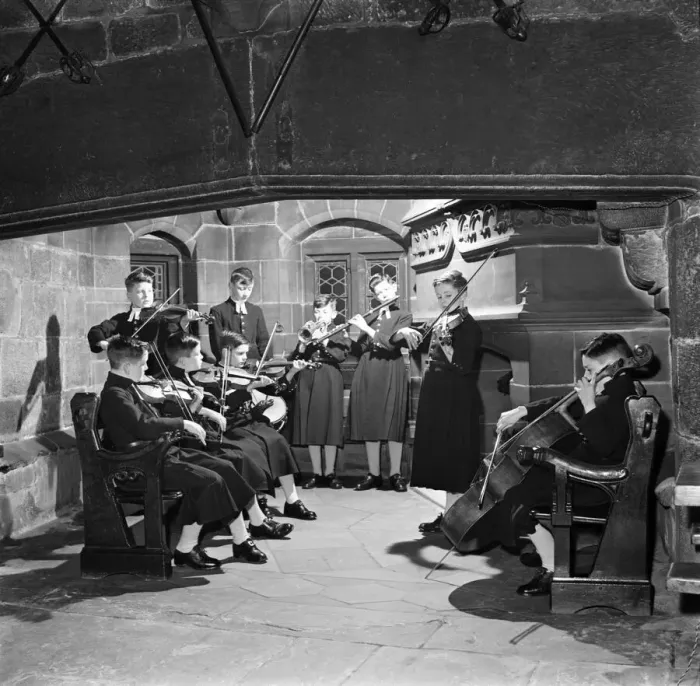 Framed Print : Orchestra, in traditional uniform of Chethams hospital (School), Manchester Framed Print : Orchestra, in traditional uniform of Chethams hospital (School), Manchester