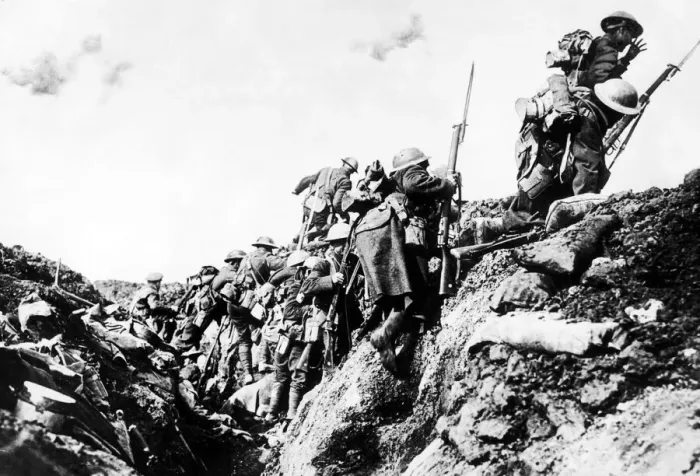 Framed Print : The original caption read British soldiers go over the top Framed Print : The original caption read British soldiers go over the top