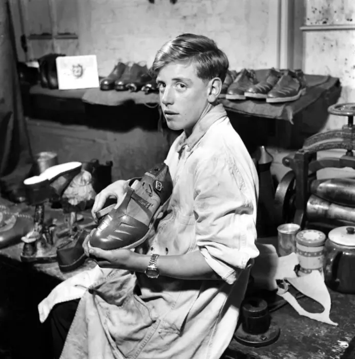Framed Print : Orphan boy training to be a cobbler. December 1953 D7472A-002 Framed Print : Orphan boy training to be a cobbler. December 1953 D7472A-002