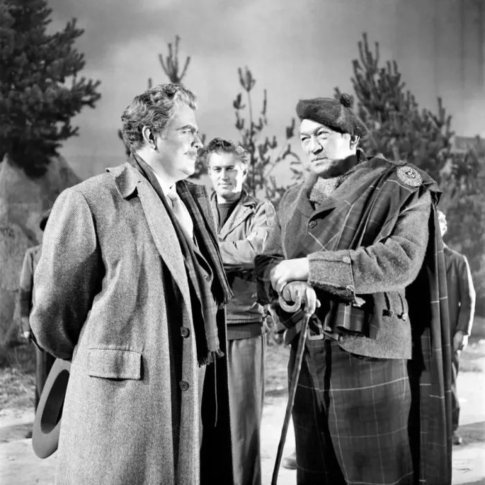Framed Print : Orson Welles (left) seen here filming on the set of Trouble in the Glen