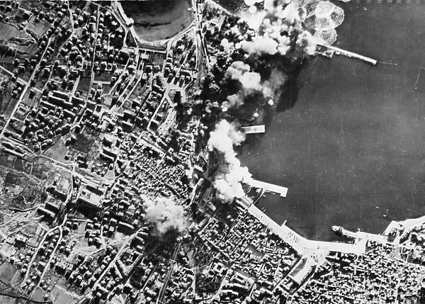 An outstanding job of precision bombing on a difficult target is shown in this picture of