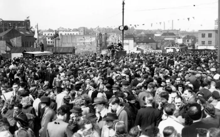 Framed Print : Outstanding VE Day scenes in Coventry were preserved for records of history by an Framed Print : Outstanding VE Day scenes in Coventry were preserved for records of history by an