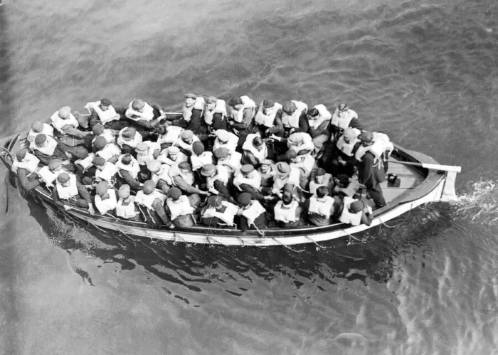 Framed Print : Overhead view of the Fleming hand-propelled aluminum alloy lifeboat at the Royal Albert Framed Print : Overhead view of the Fleming hand-propelled aluminum alloy lifeboat at the Royal Albert