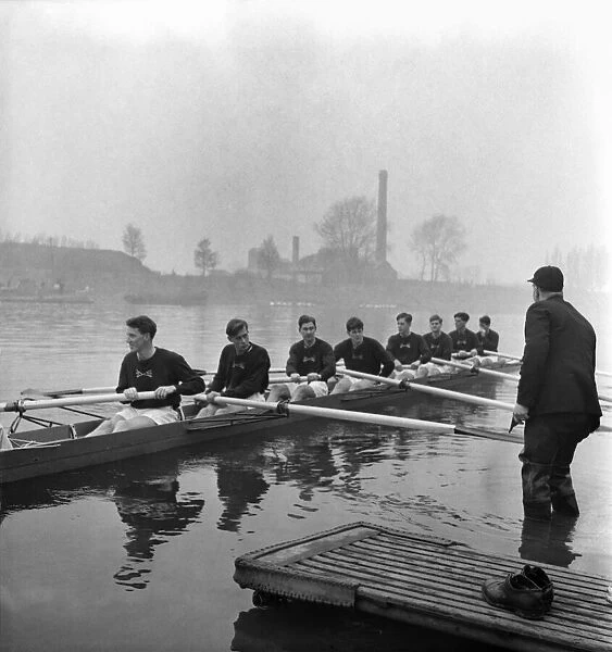Oxford Boat Race team seen here training on the Thames. March 1953 D1558