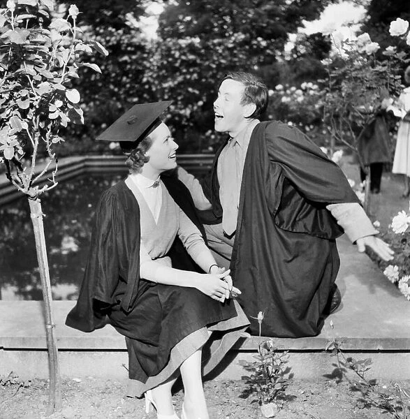At Oxford a couple celebrate after graduation ceremony. June 1952 C3120