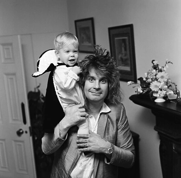 Ozzy Osbourne, former lead singer of Black Sabbath, at home two weeks after the birth of