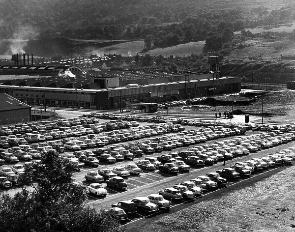 The packed car park at the Hoover washing machine factory, Pentrebach, Merthyr Tydfil