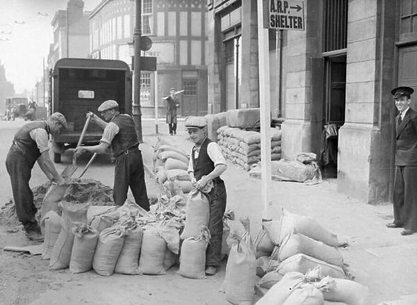 Packing sandbags at the evacuation hospitals in Birmingham during world war two September
