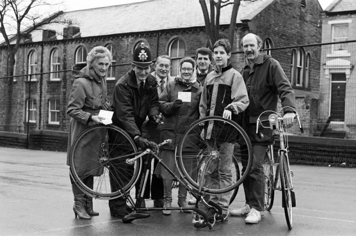Framed Print : Paddock community policeman Pc Howard Fanning marks bicycles with the owner Framed Print : Paddock community policeman Pc Howard Fanning marks bicycles with the owner