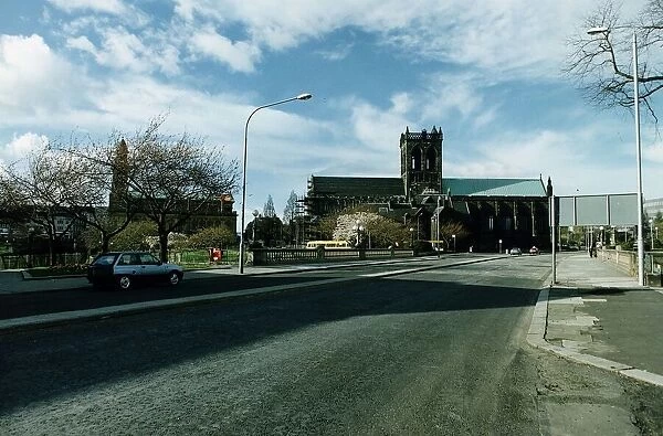 Paisley in Scotland with bridge and church circa 1995
