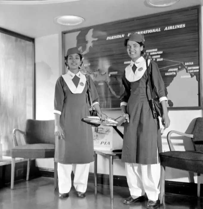 Framed Print : Pakistani Air Hostesses seen here at Pakistani Airways House in London Framed Print : Pakistani Air Hostesses seen here at Pakistani Airways House in London