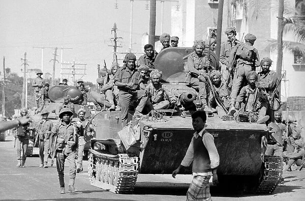 Pakistani war scenes in Calcutta - December 1971 victorious Indian tanks entering