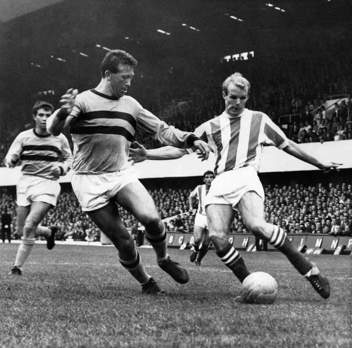 Framed Print : Palmer the stoke right half sends in a crashing shot but the ball rebounded off