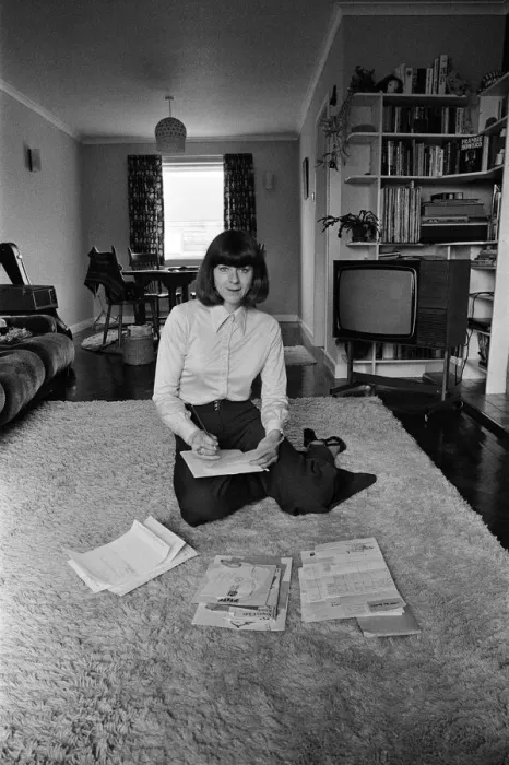 Framed Print : Pam Ayres replies to fan mail in her lounge at her home in a village in Oxfordshire