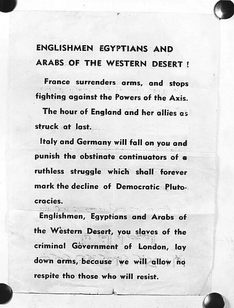Pamphlet dropped on Allied troops in North Africa after the defeat in Dunkirk