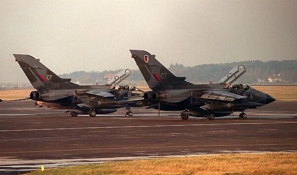 Panavia Tornado GR1s of RAF 17 Sqd at Prestwick airport in Scotland. circa 1990