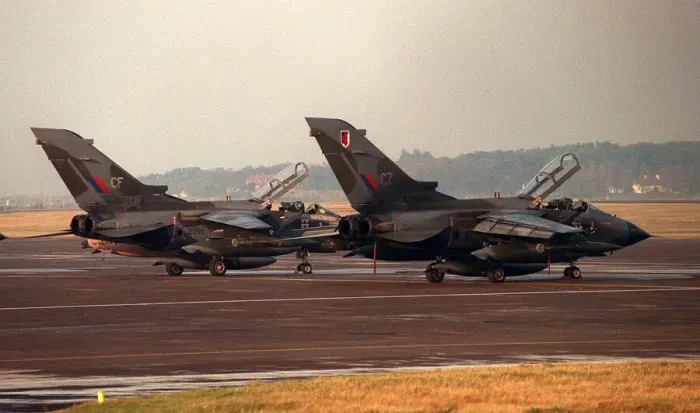 Framed Print : Panavia Tornado GR1s of RAF 17 Sqd at Prestwick airport in Scotland. circa 1990