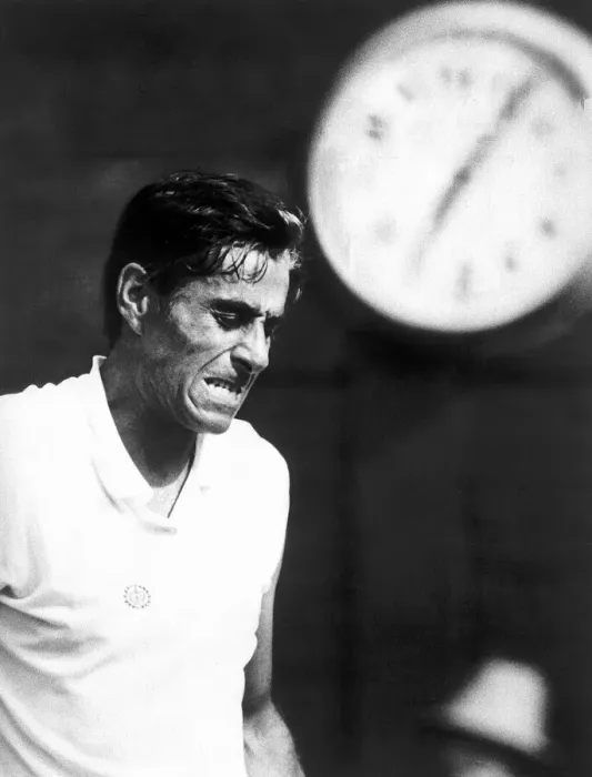 Framed Print : Pancho Gonzales playing C Paserell during the 1969 Wimbledon Tennis Championships Framed Print : Pancho Gonzales playing C Paserell during the 1969 Wimbledon Tennis Championships