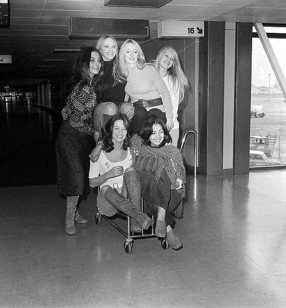 Pans People November 1971 Arrive at Heathrow from Munich where they have been