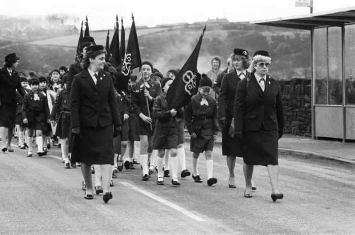 Framed Print : On parade in the Colne Valley were 200 Guides and Brownies who marched to a Thinking Day Framed Print : On parade in the Colne Valley were 200 Guides and Brownies who marched to a Thinking Day