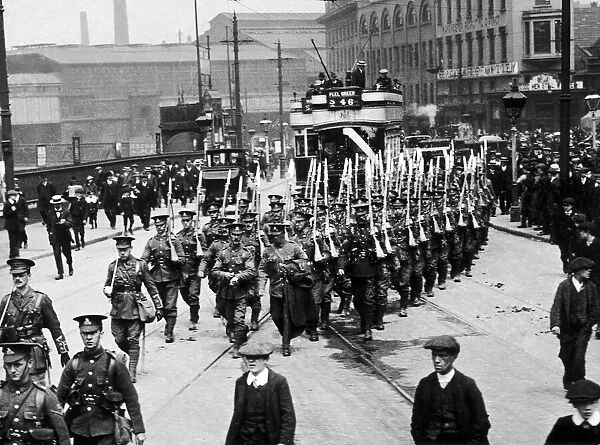 Parade of Manchester Pals. The Manchester Regiment. World War One. Circa 1915