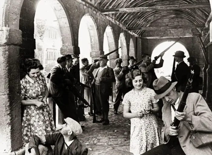 Framed Print : Parashooters of a Midland village assemble in the ancient market hall Framed Print : Parashooters of a Midland village assemble in the ancient market hall