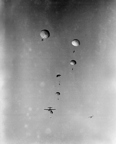 Paratroop Training at RAF Ringway, Manchester. England. Paratroopers seen jumping