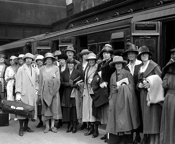 Paris 1922 British Womens Team at a Train Station in London ahead of departure for