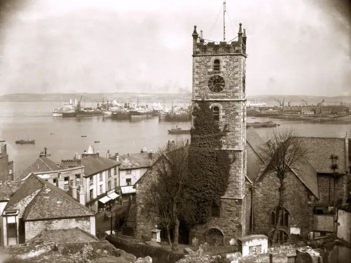 Framed Print : The parish church at Falmouth, Cornwall overlooking the busy harbour Framed Print : The parish church at Falmouth, Cornwall overlooking the busy harbour